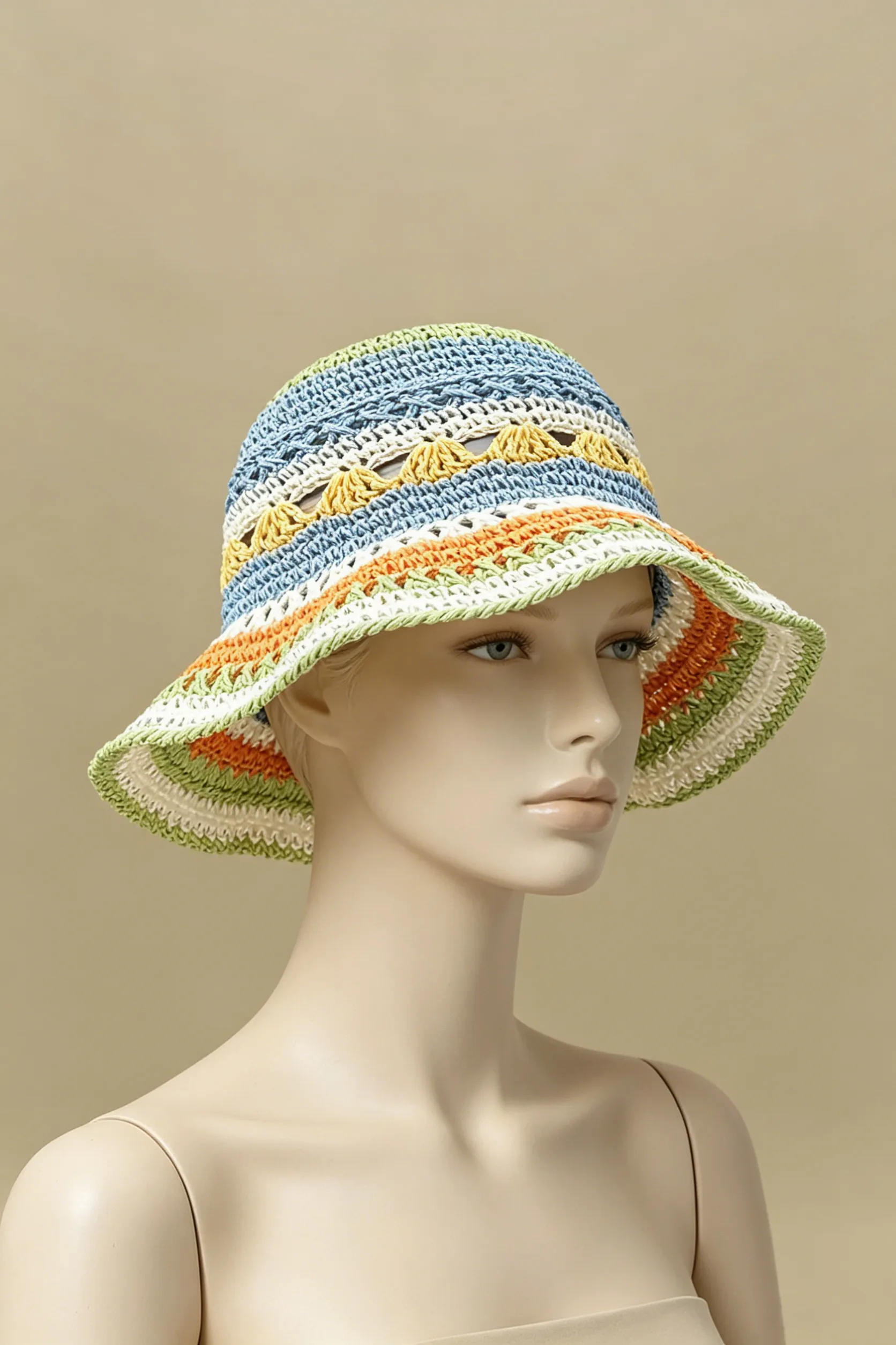 White Color Block Straw Floppy Sun Hat