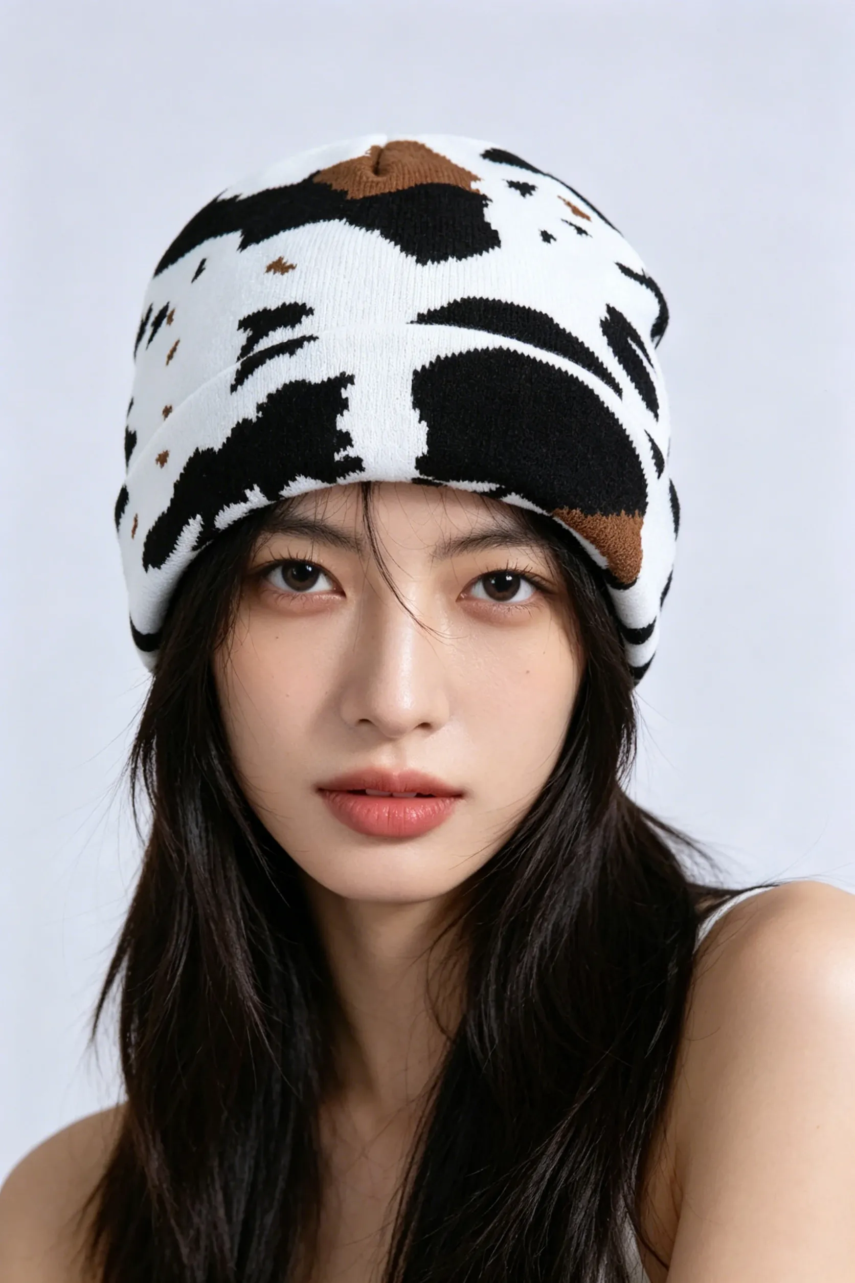 Cow Print Knit Beanie Winter Hat