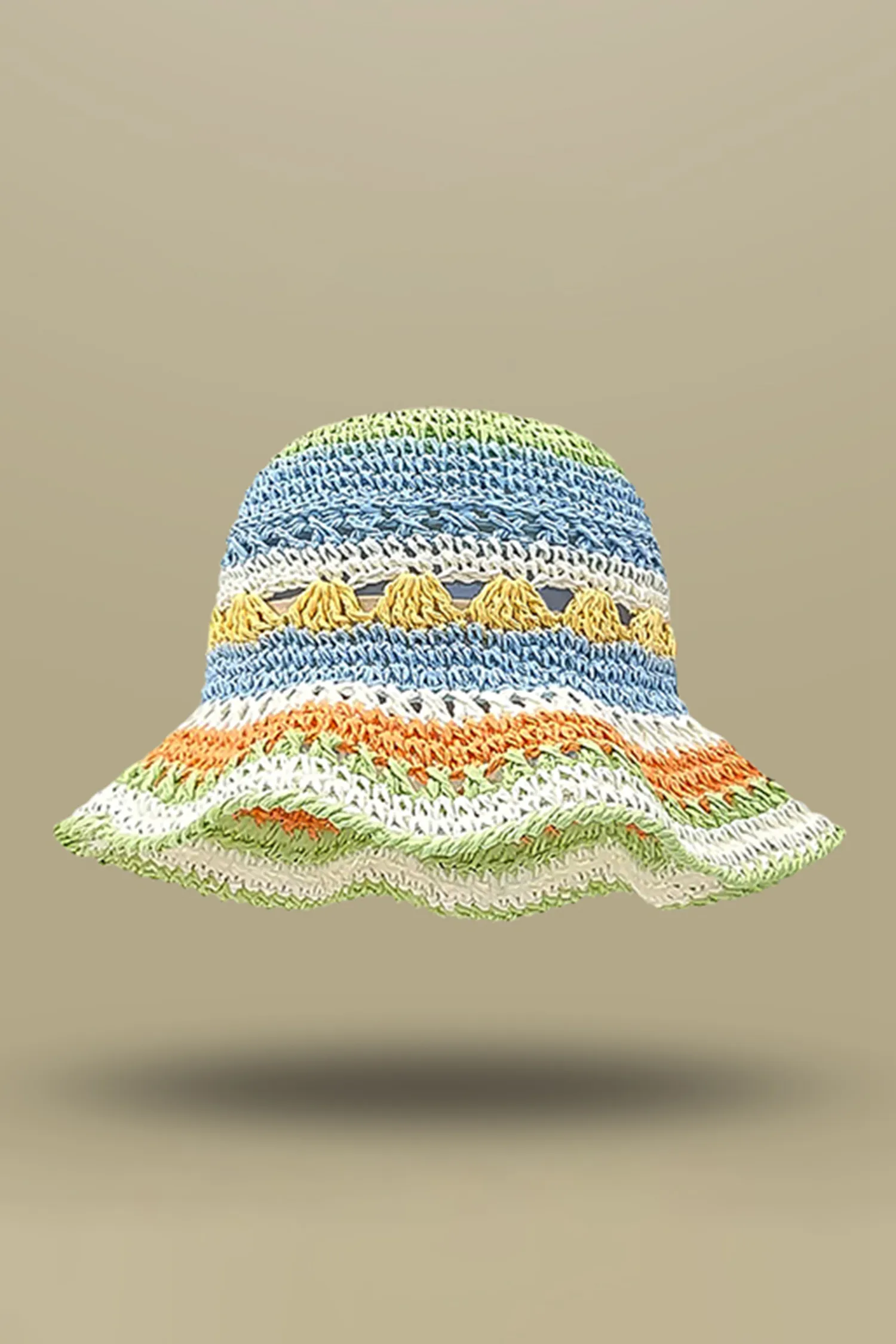 White Color Block Straw Floppy Sun Hat