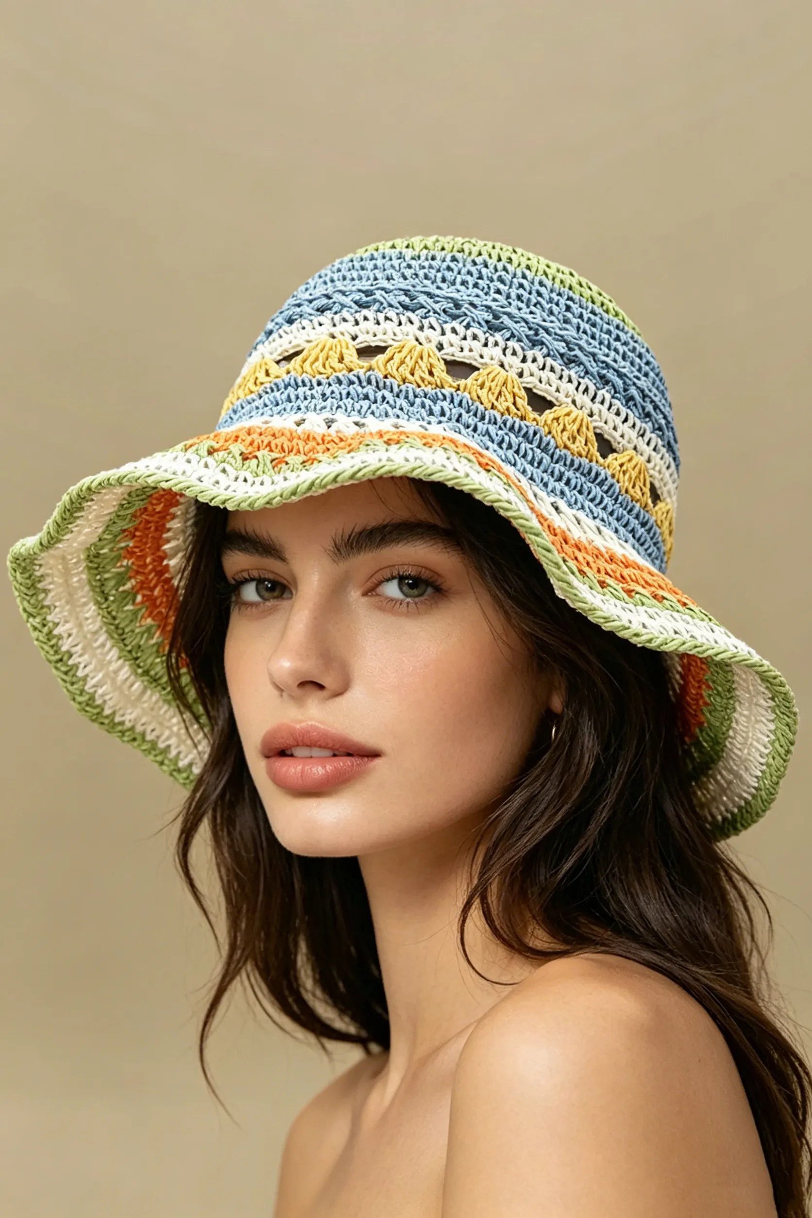 White Color Block Straw Floppy Sun Hat