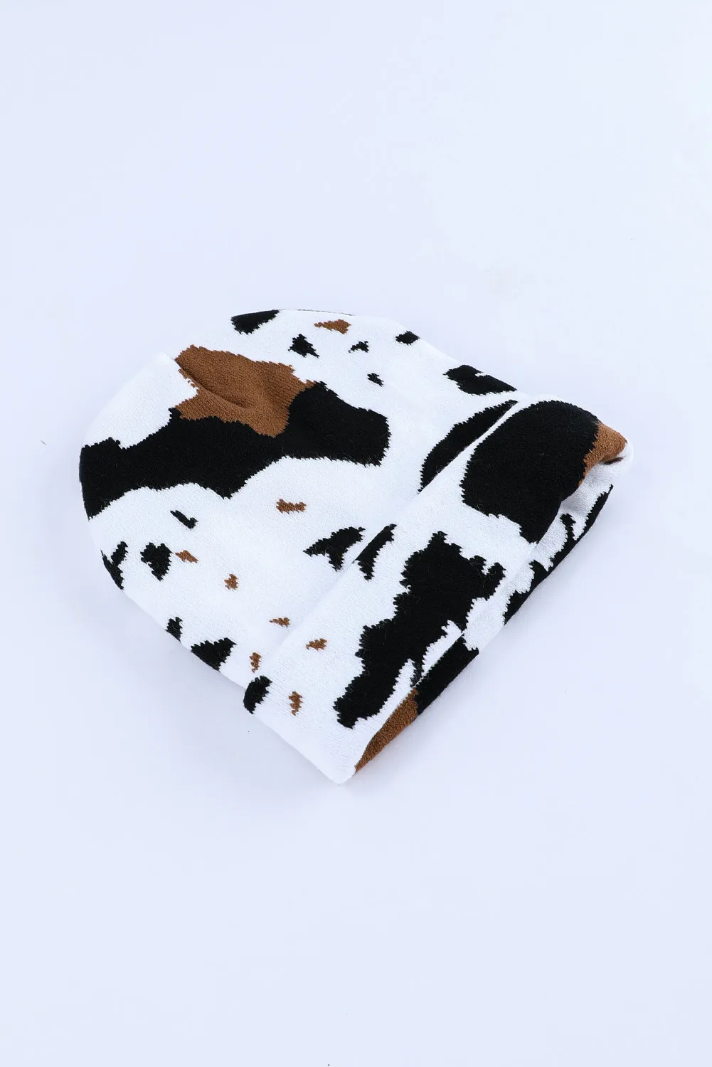 Cow Print Knit Beanie Winter Hat