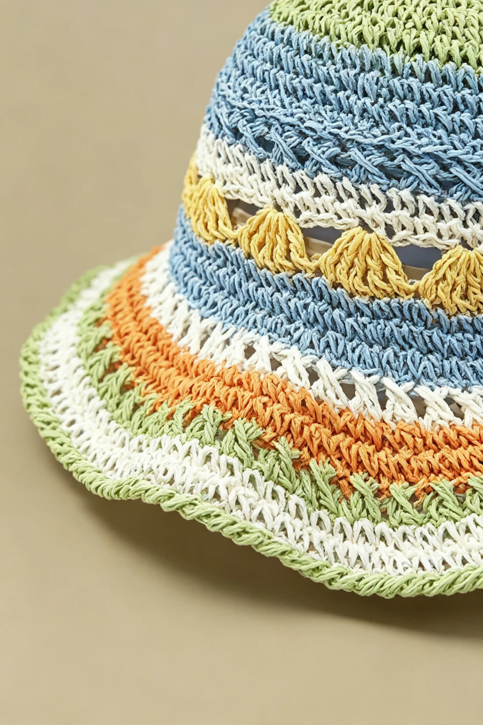 White Color Block Straw Floppy Sun Hat